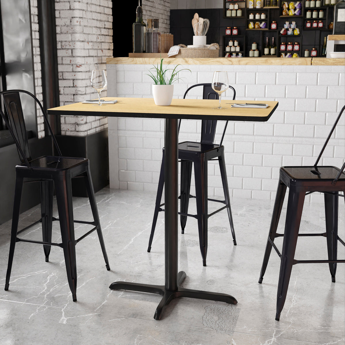 Natural |#| 30" x 42" Natural Laminate Table Top with 23.5" x 29.5" Bar Height Table Base