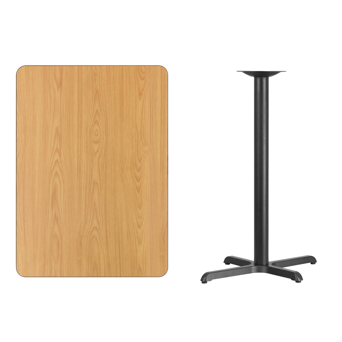 Natural |#| 30" x 42" Natural Laminate Table Top with 23.5" x 29.5" Bar Height Table Base
