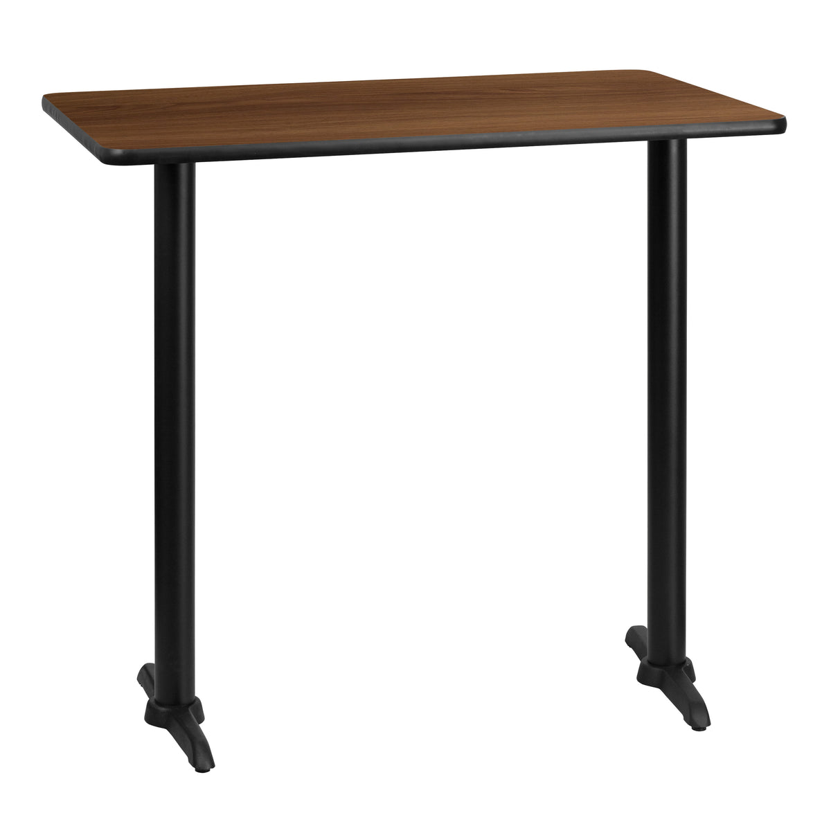 Walnut |#| 30x42 Rectangular Walnut Laminate Table Top & 5" x 22" Bar Height Table Bases
