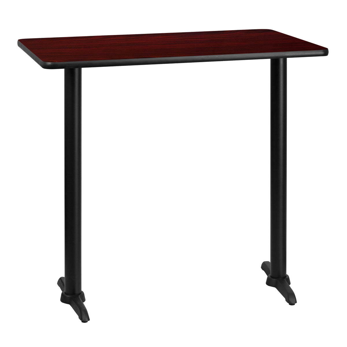 Mahogany |#| 30" x 42" Mahogany Laminate Table Top with 5" x 22" Bar Height Table Bases