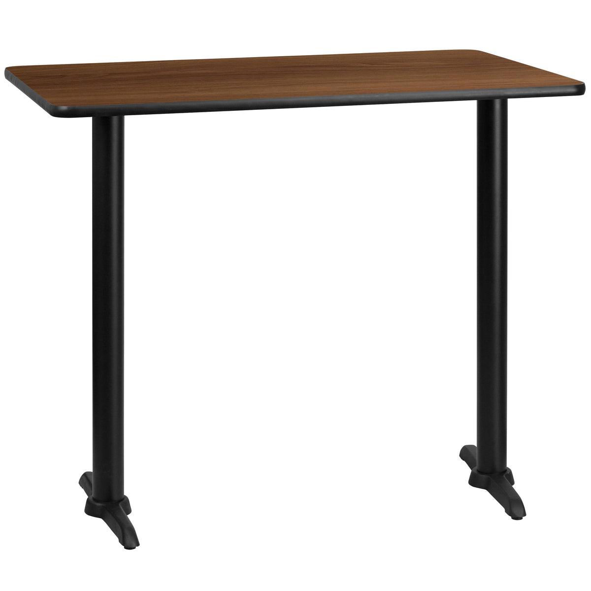 Walnut |#| 30x48 Rectangular Walnut Laminate Table Top & 5" x 22" Bar Height Table Bases