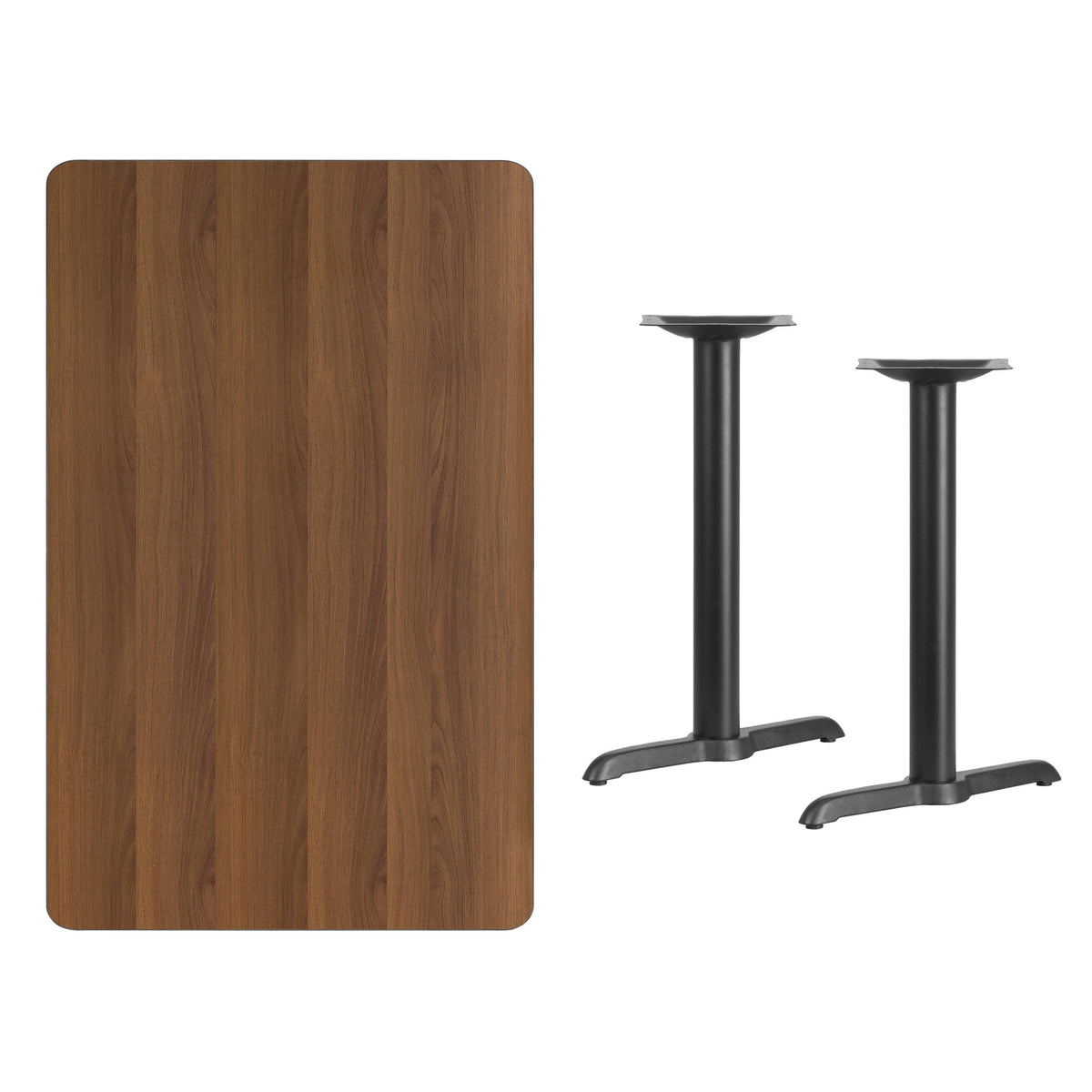 Walnut |#| 30" x 48" Rectangular Walnut Laminate Table Top & 5" x 22" Table Height Bases