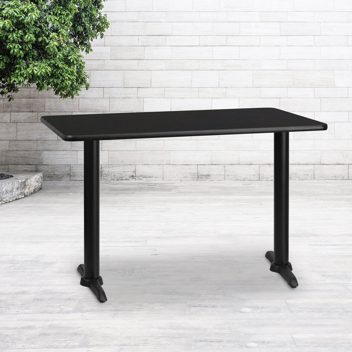 Black |#| 30" x 48" Rectangular Black Laminate Table Top with 5" x 22" Table Height Bases