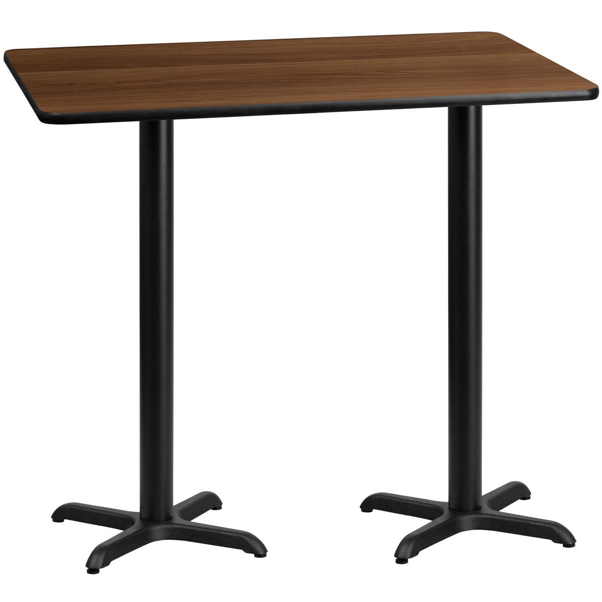 Walnut |#| 30x60 Rectangular Walnut Laminate Table Top & 22" x 22" Bar Height Table Bases