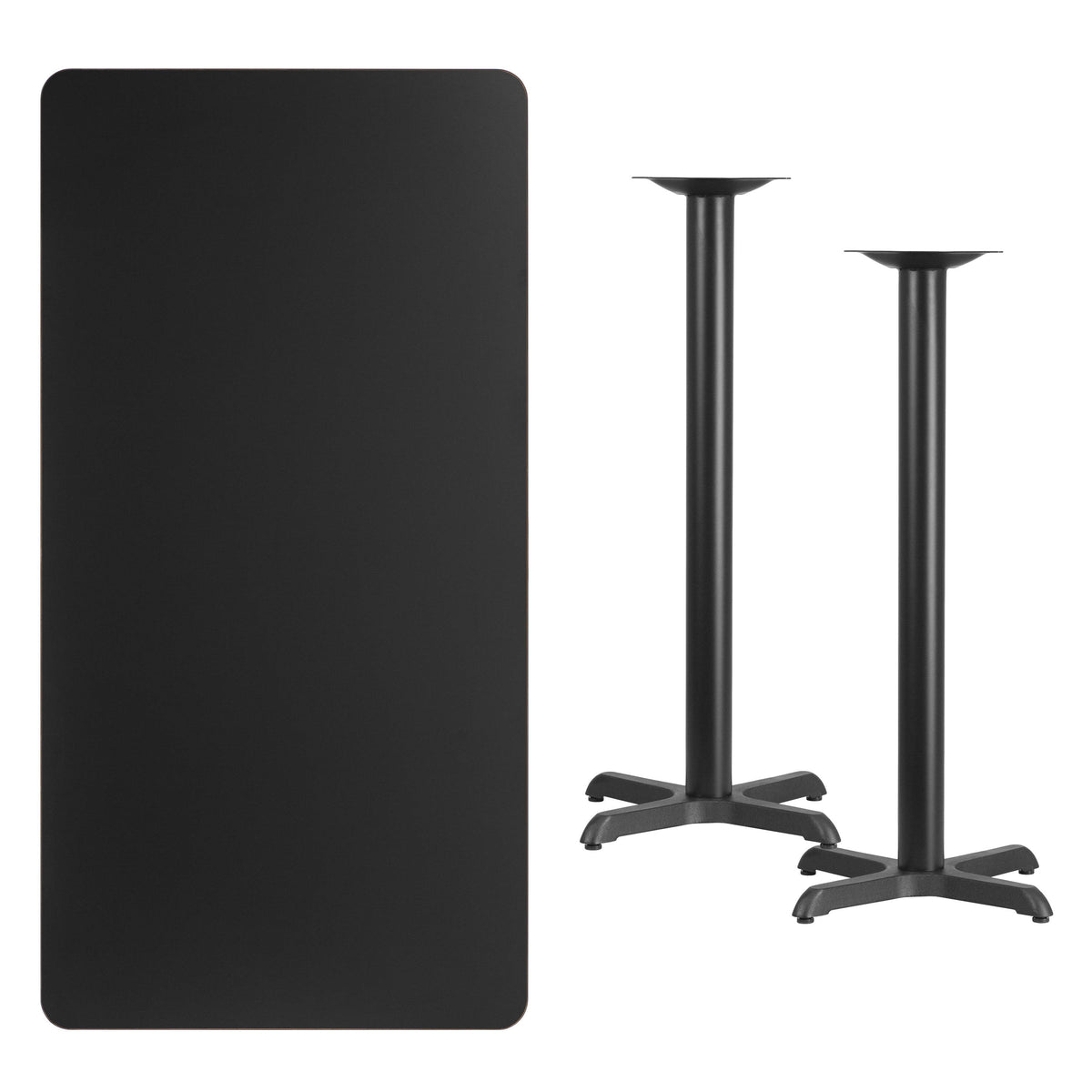 Black |#| 30" x 60" Rectangular Black Laminate Table Top & 22x22 Bar Height Table Bases