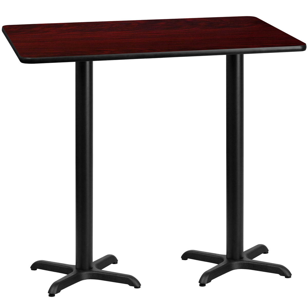Mahogany |#| 30" x 60" Mahogany Laminate Table Top with 22" x 22" Bar Height Table Bases