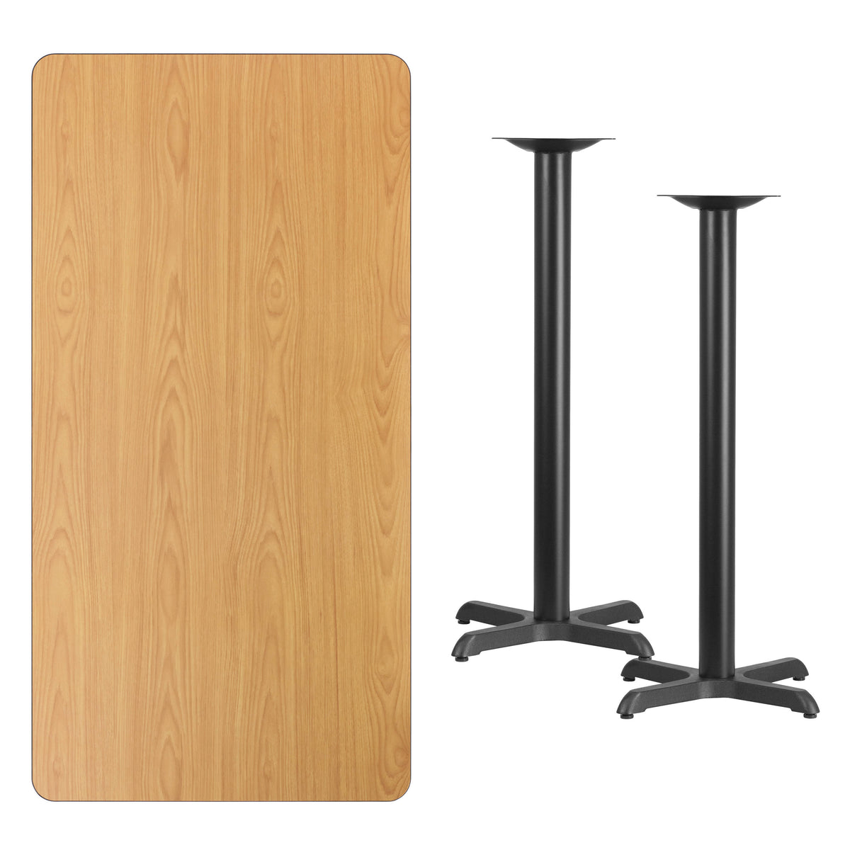 Natural |#| 30" x 60" Natural Laminate Table Top with 22" x 22" Bar Height Table Bases