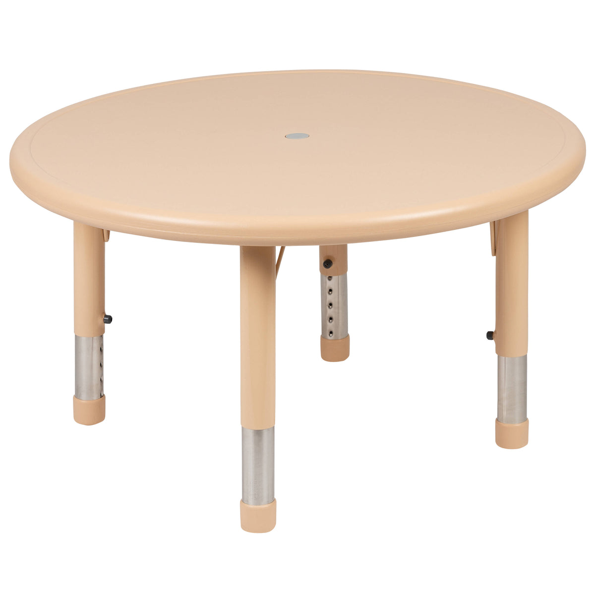 Natural |#| 33" Round Natural Plastic Height Adjustable Activity Table Set with 4 Chairs