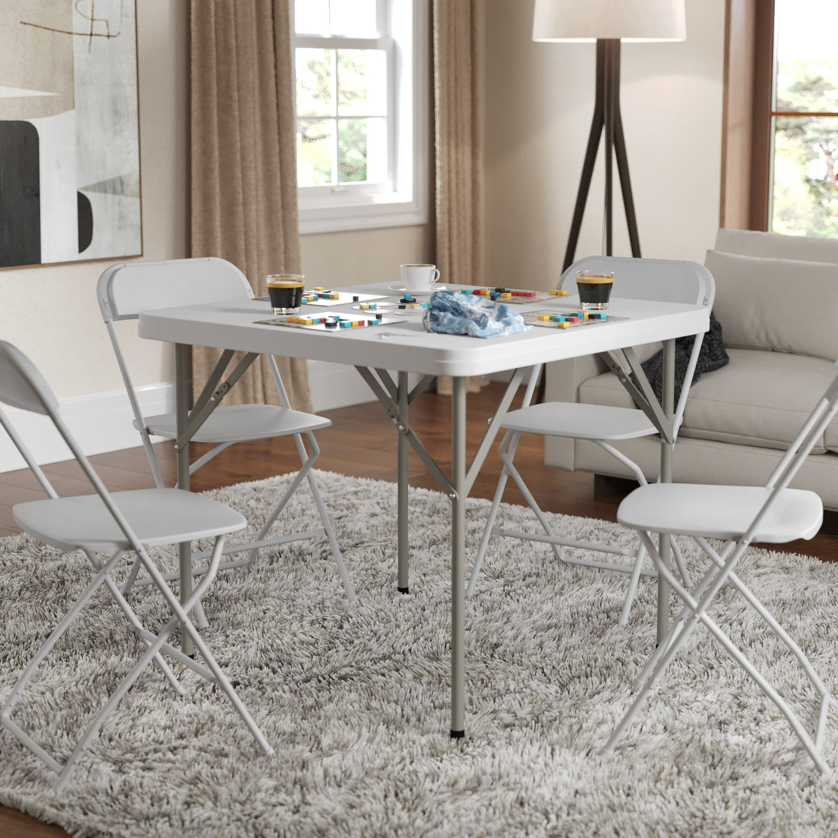 34.25" Square Granite White Plastic Folding Table - Event Folding Table