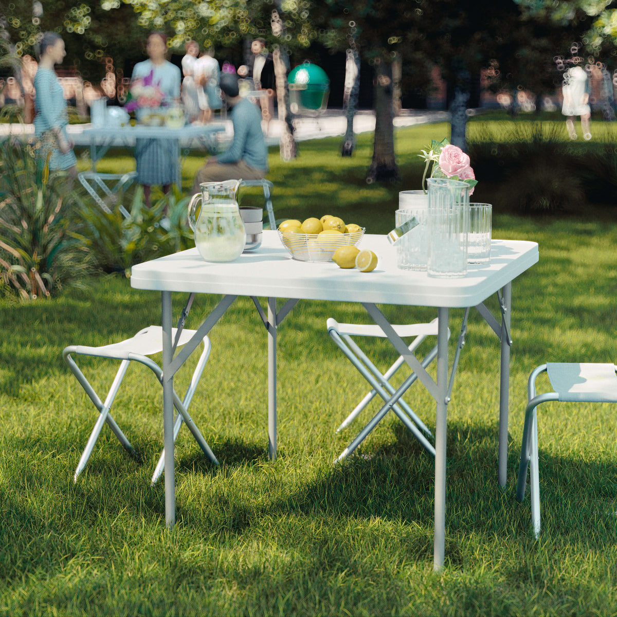 34.25" Square Granite White Plastic Folding Table - Event Folding Table