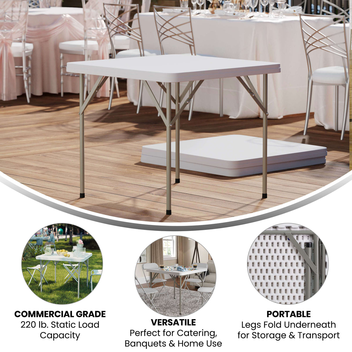 34.25" Square Granite White Plastic Folding Table - Event Folding Table