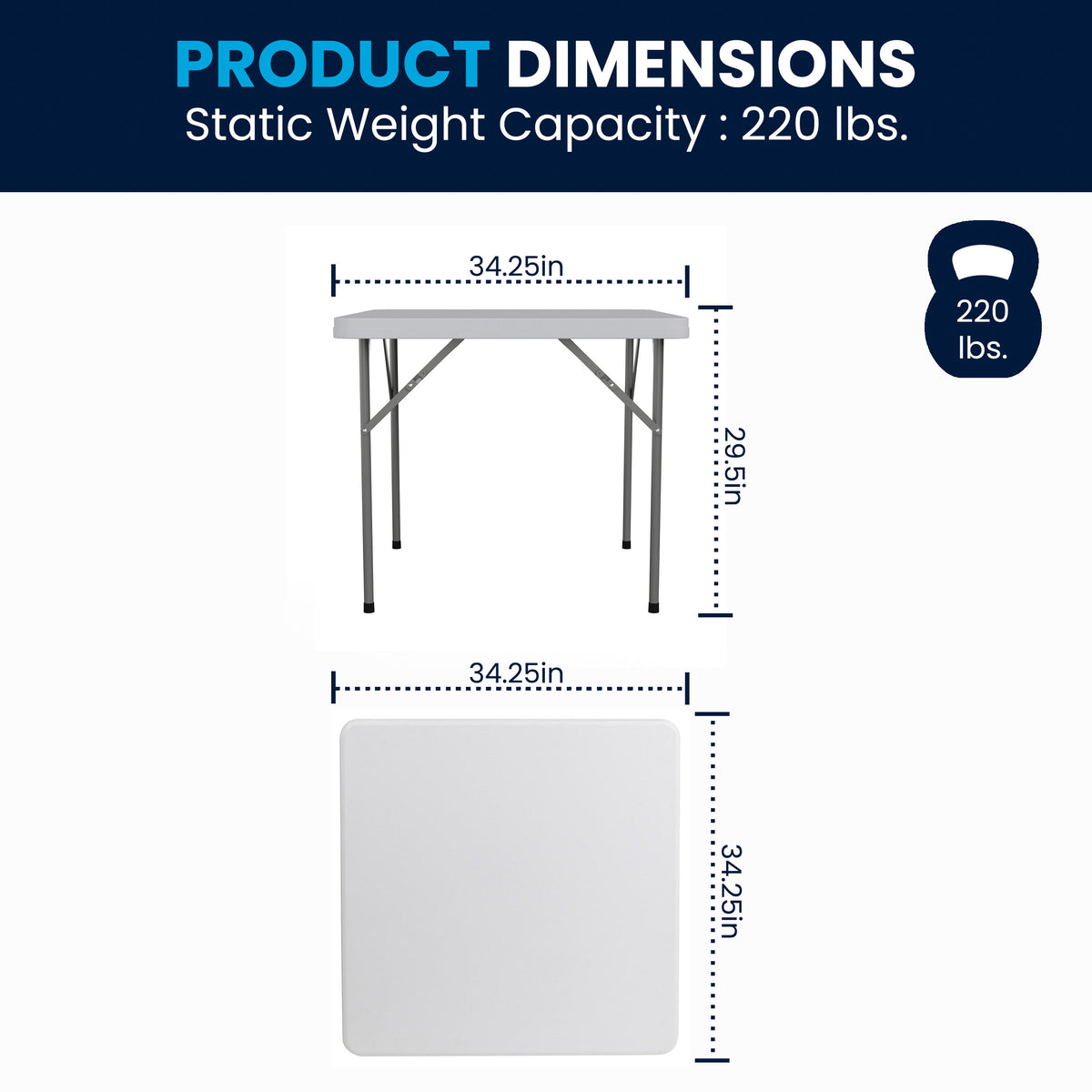 34.25" Square Granite White Plastic Folding Table - Event Folding Table