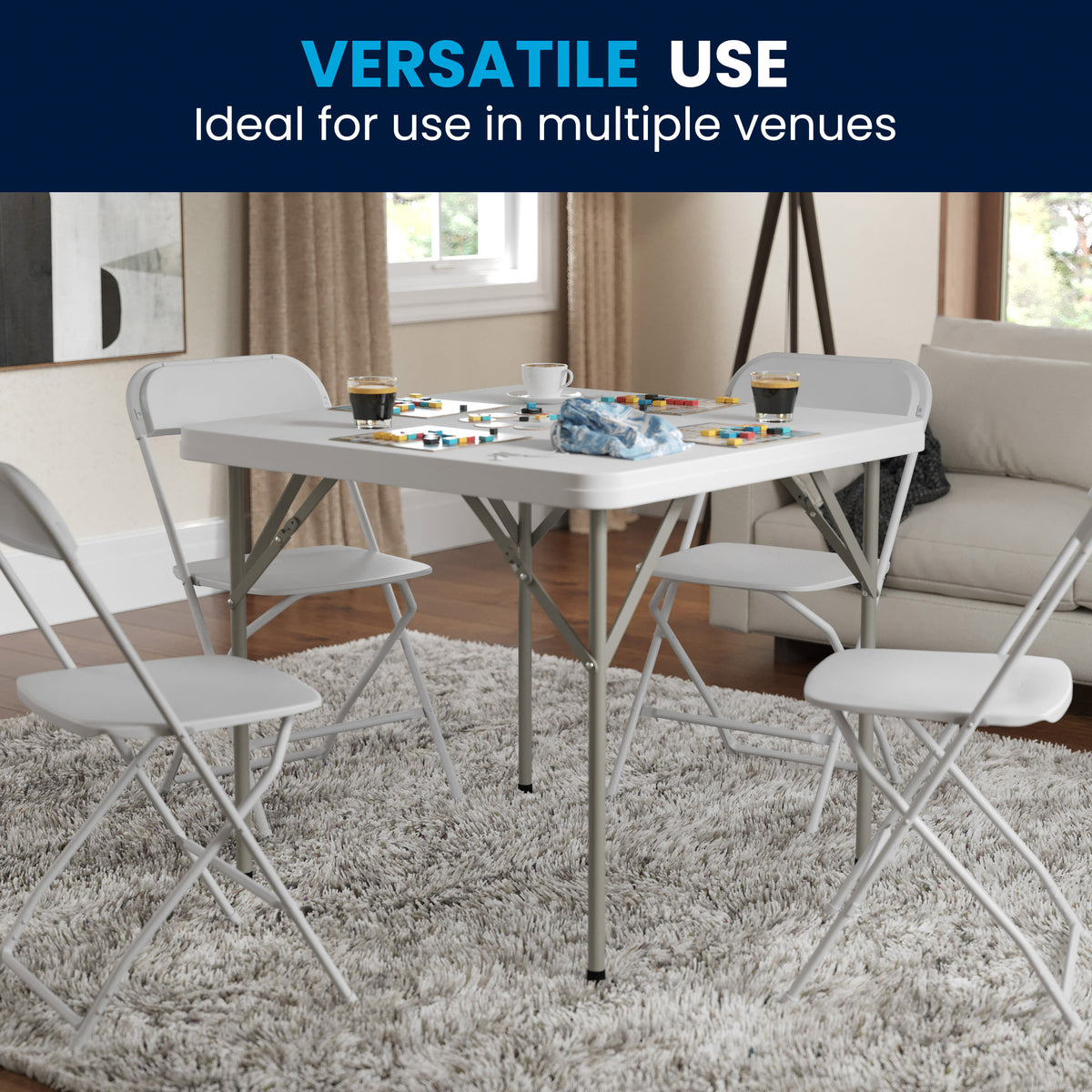 34.25" Square Granite White Plastic Folding Table - Event Folding Table
