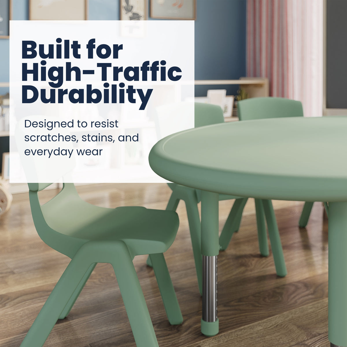 Sage |#| Commercial Half-Moon Adjustable Height Classroom Activity Table-Sage, 65x35