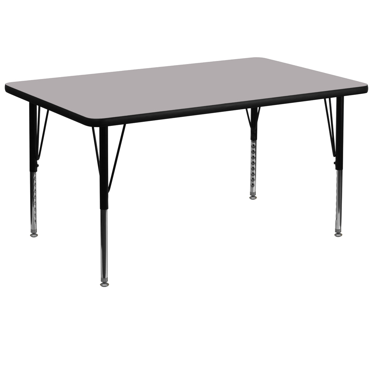 Gray Top/Black Frame |#| 36"W x 72"L Rectangular Grey Thermal Laminate Adjustable Activity Table