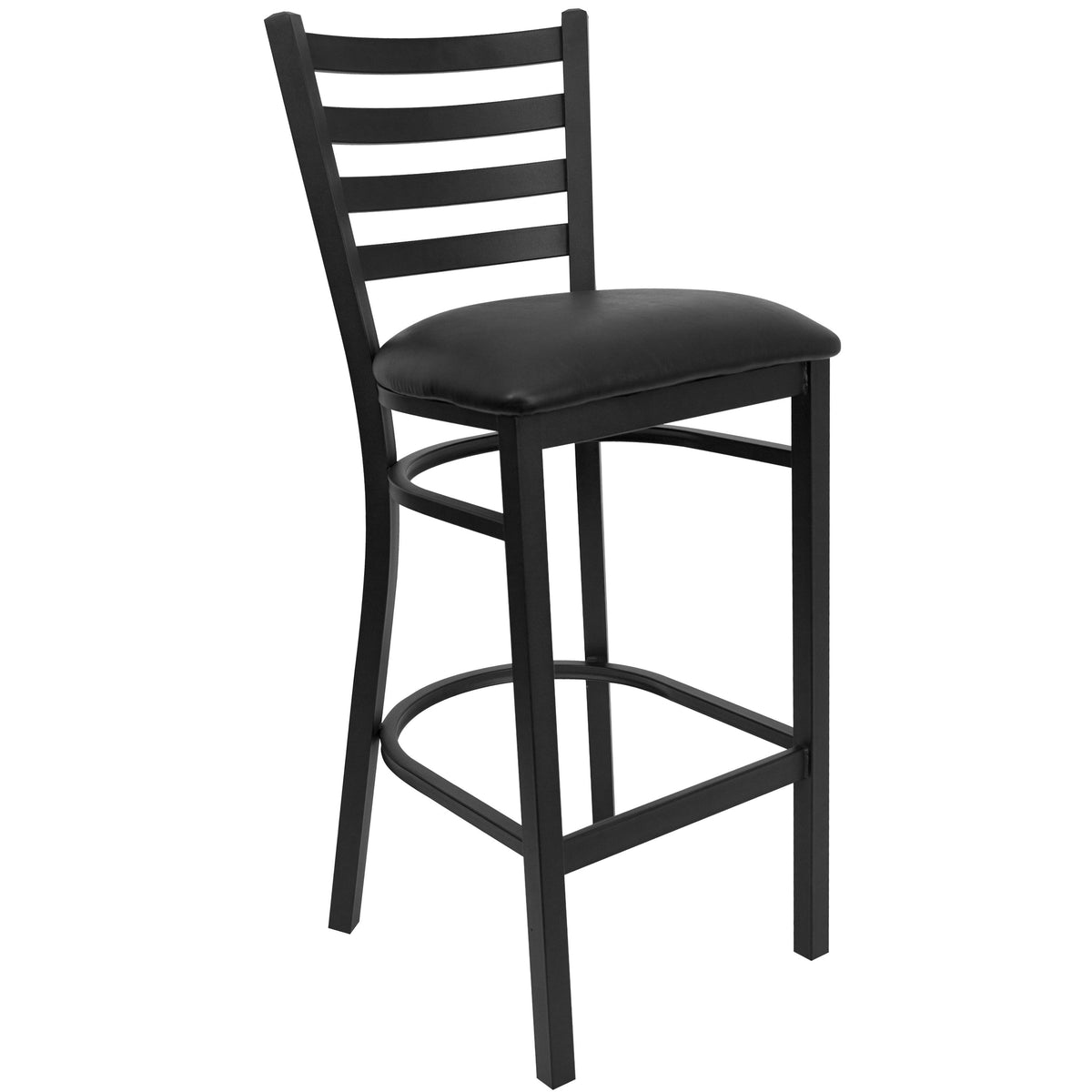 36" Round Walnut Laminate Table Set with 4 Metal Barstools - Black Vinyl Seat