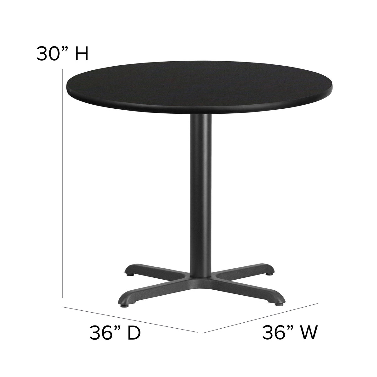 Black Top/Black Vinyl Seat |#| 36" Round Black Laminate Table Set with X-Base and 4 Metal Vinyl Seat Chairs