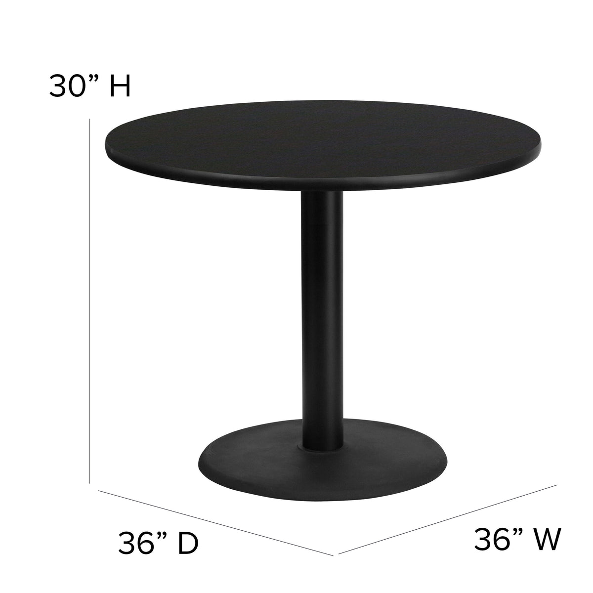 Black Top/Black Vinyl Seat |#| 36" Round Black Laminate Table Set with X-Base and 4 Black Banquet Chairs