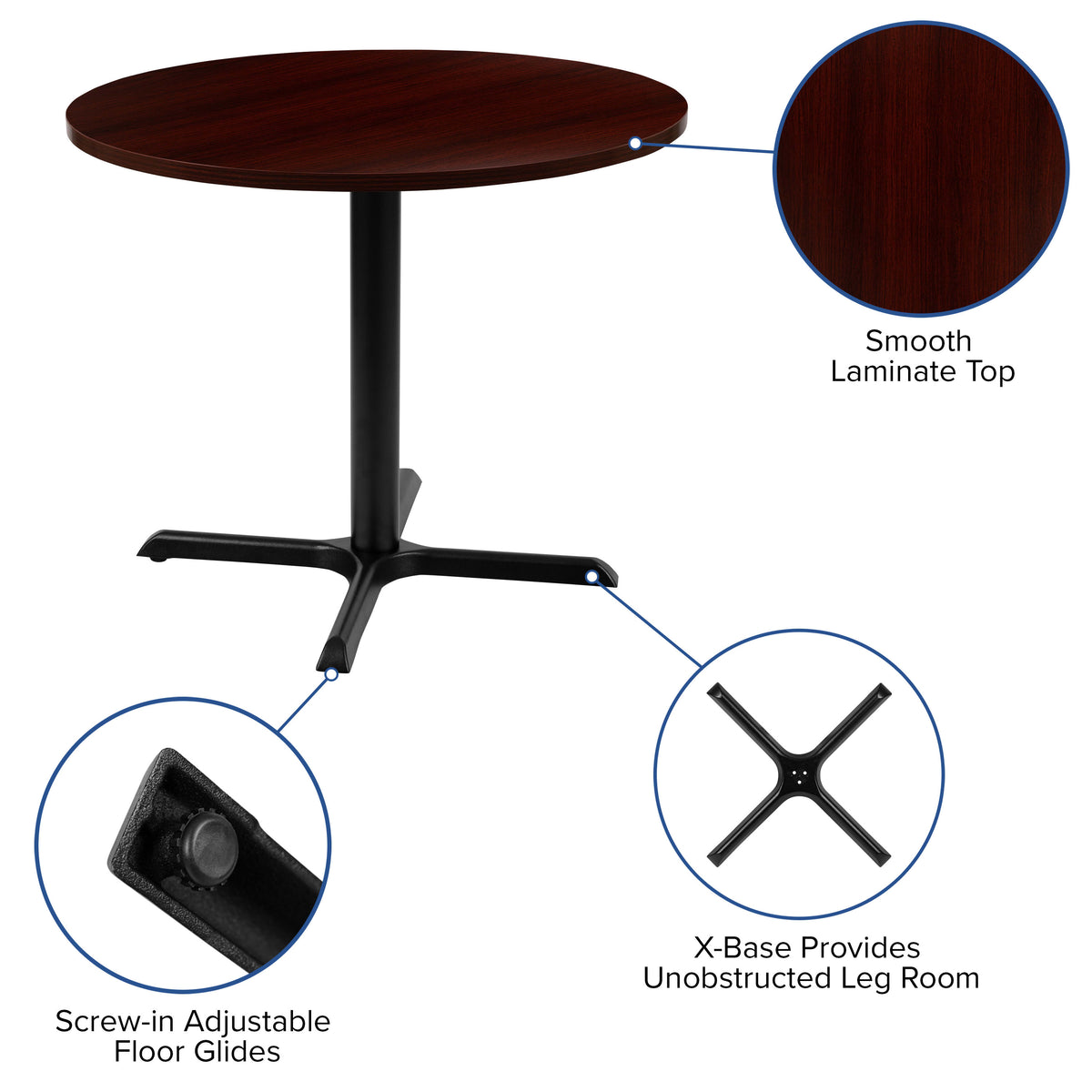 Mahogany |#| 36" Round Multi-Purpose Conference Table in Mahogany - Meeting Table for Office