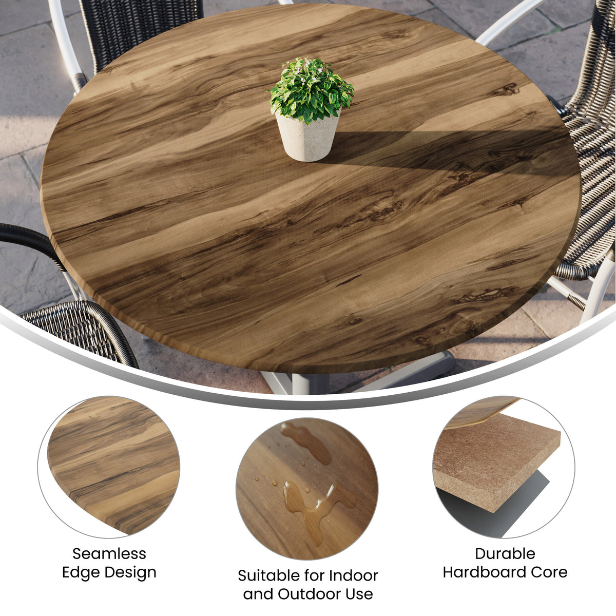 Natural |#| Commercial 36" RD HPL Wrapped Scratch and Stain Resistant Tabletop-Natural