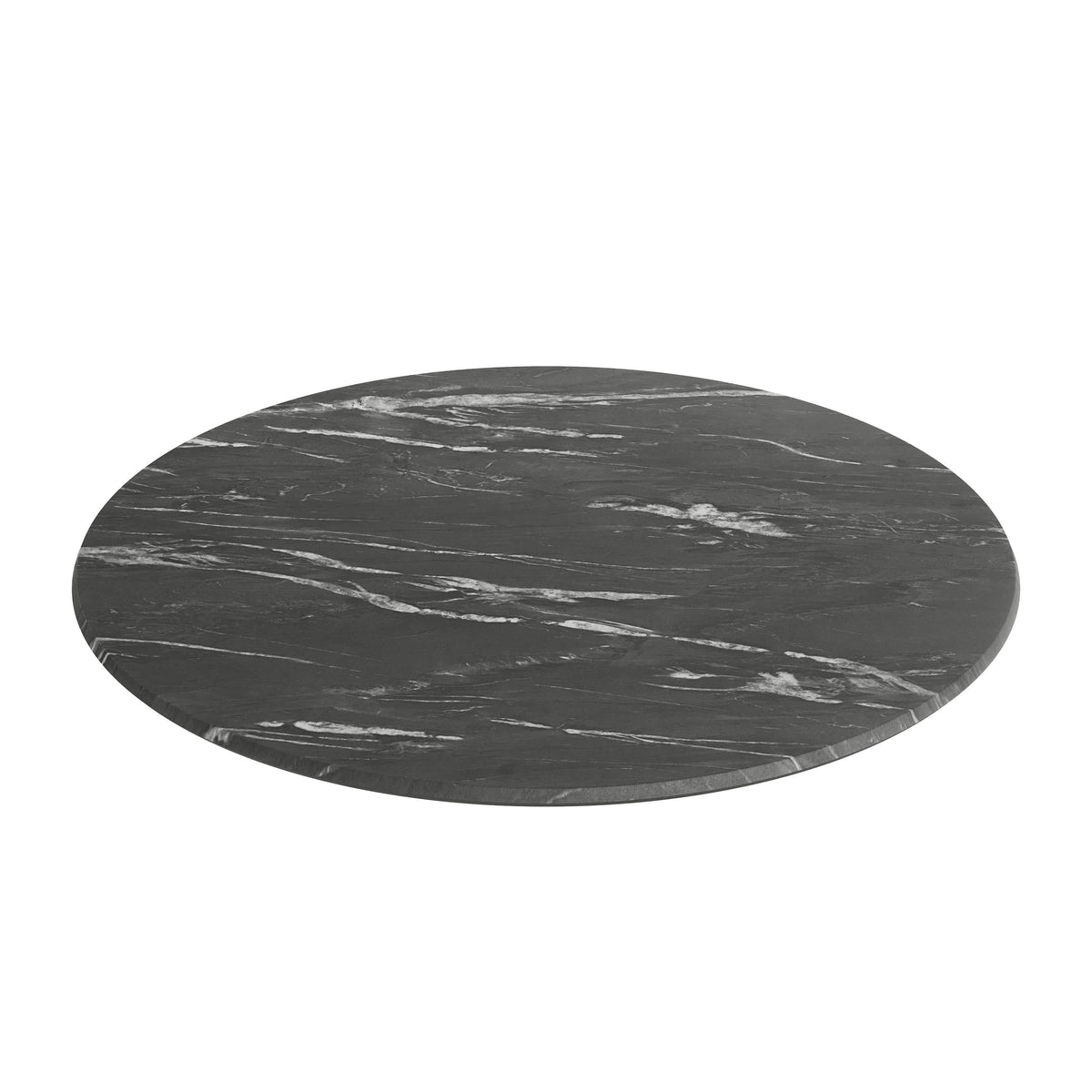 Black Faux Marble |#| Commercial 36" Round HPL Wrapped All-Weather Tabletop in Black Faux Marble