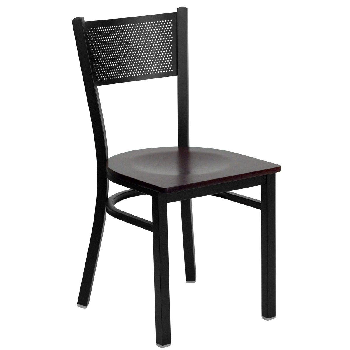 36" Square Black Laminate Table Set with 4 Metal Chairs - Mahogany Wood Seat