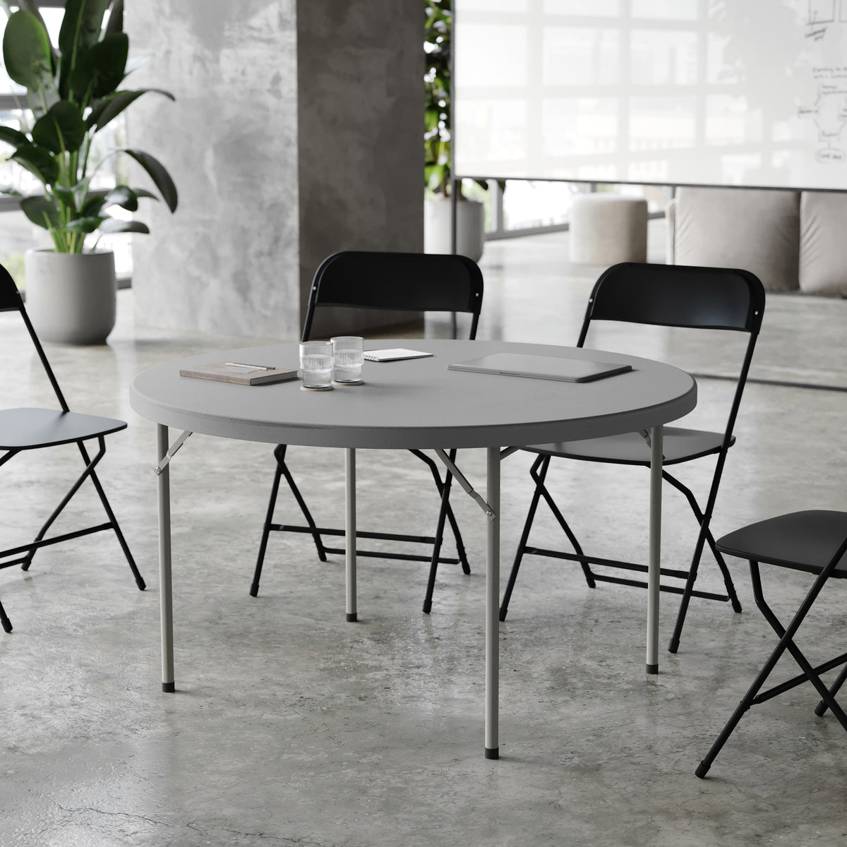 Gray |#| 4FT. Round Granite Dark Gray Plastic Folding Table-Banquet / Event Folding Table
