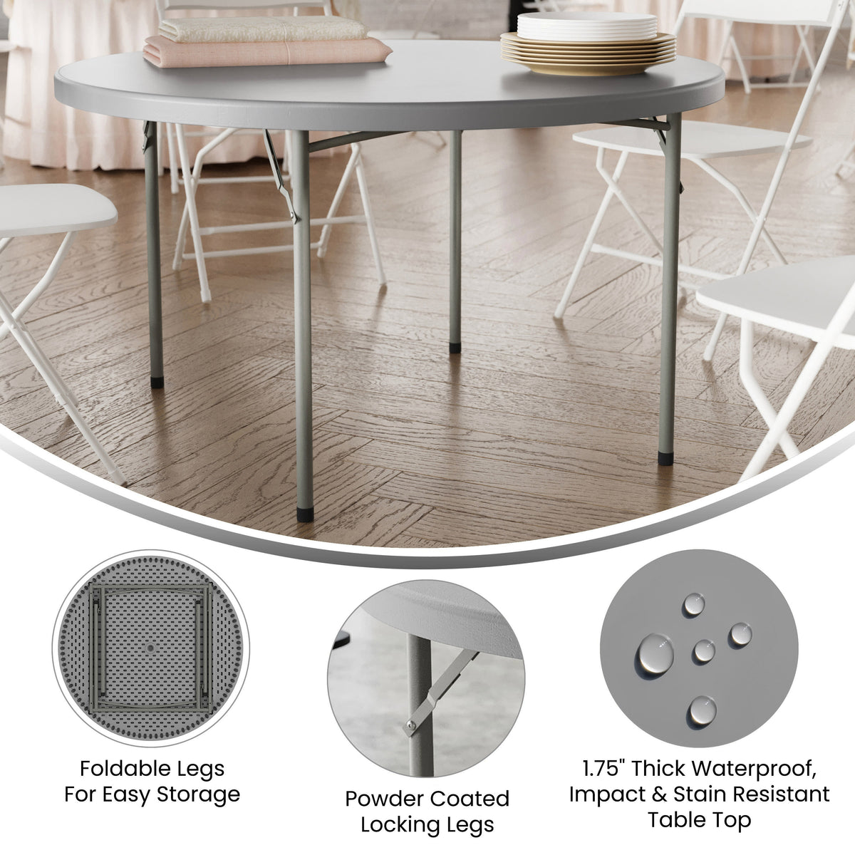 Gray |#| 4FT. Round Granite Dark Gray Plastic Folding Table-Banquet / Event Folding Table