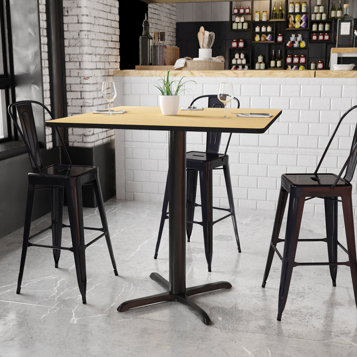 Natural |#| 42" Square Natural Laminate Table Top with 33" x 33" Bar Height Table Base