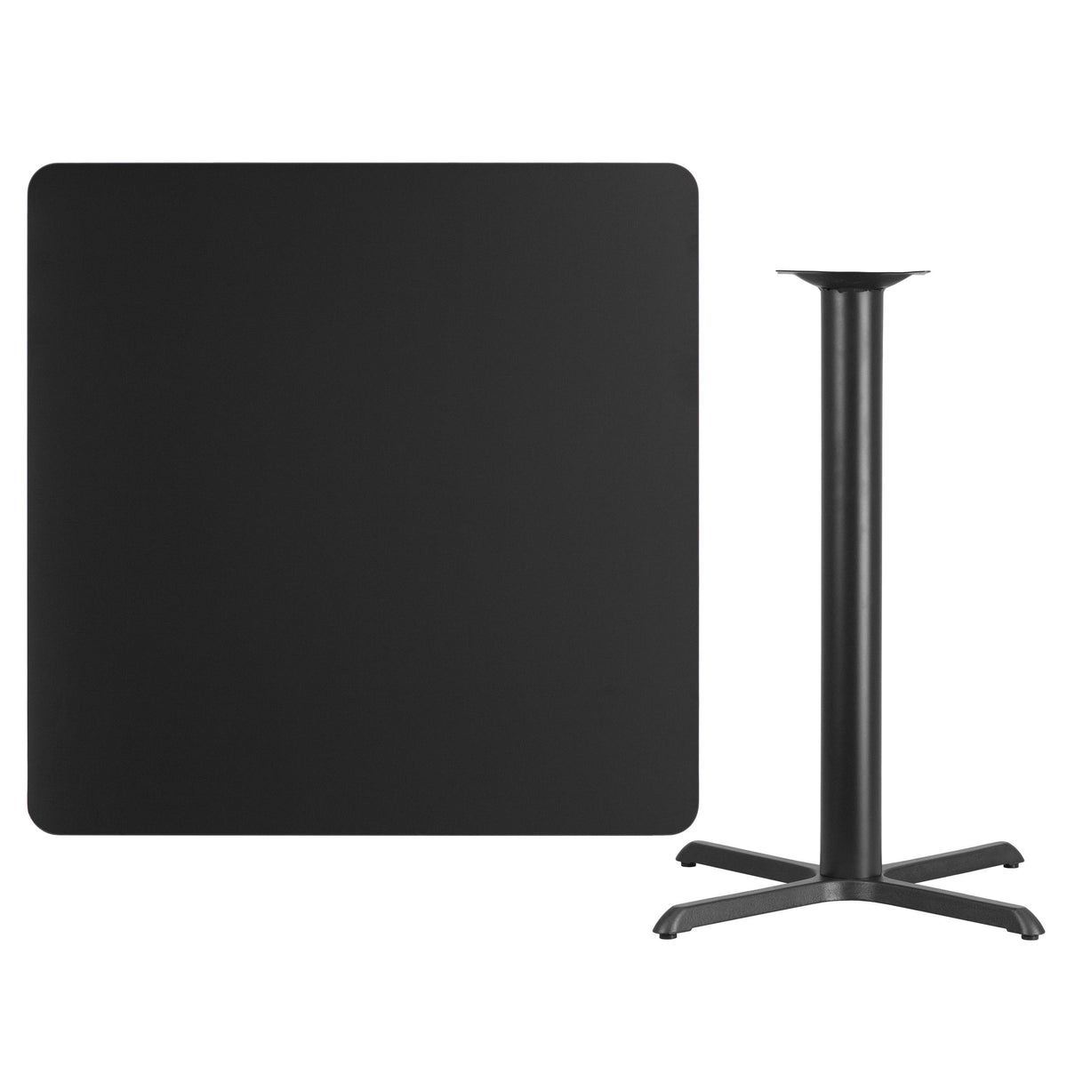 Black |#| 42" Square Black Laminate Table Top with 33" x 33" Bar Height Table Base