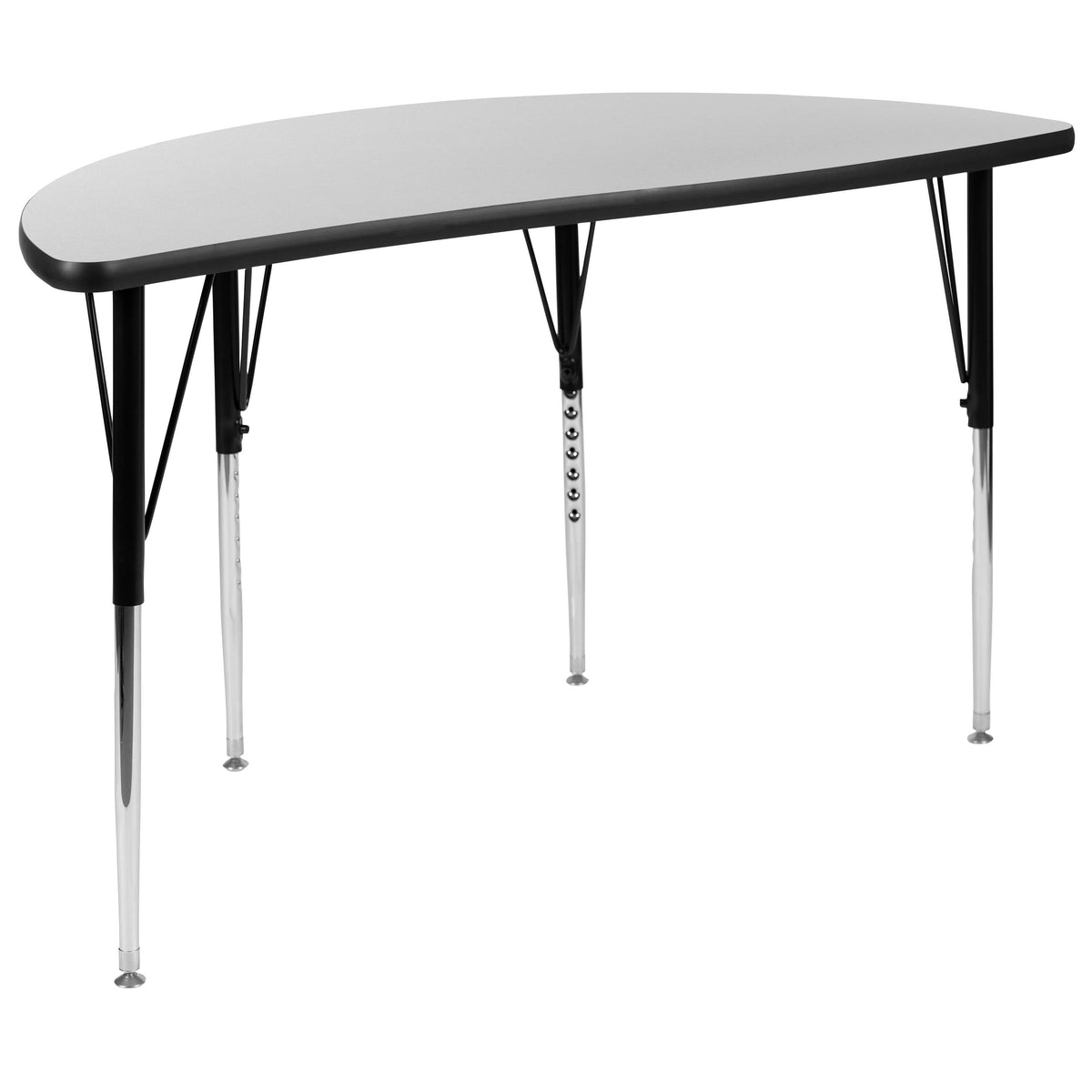Grey Top/Black Frame |#| 47.5" Circle Wave Activity Table Set with 18" Student Stack Chairs, Grey/Black