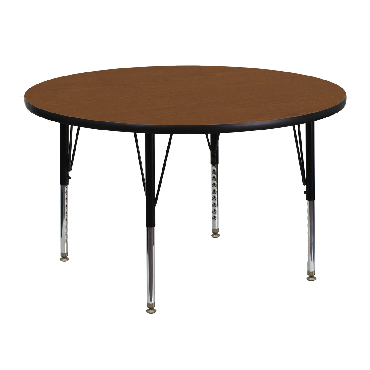 Oak Top/Black Frame |#| 48" Round Oak HP Laminate Activity Table - Height Adjustable Short Legs