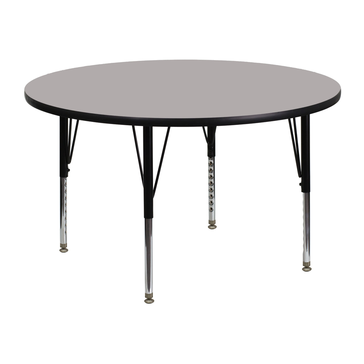 Gray Top/Black Frame |#| 48" Round Grey HP Laminate Activity Table - Height Adjustable Short Legs