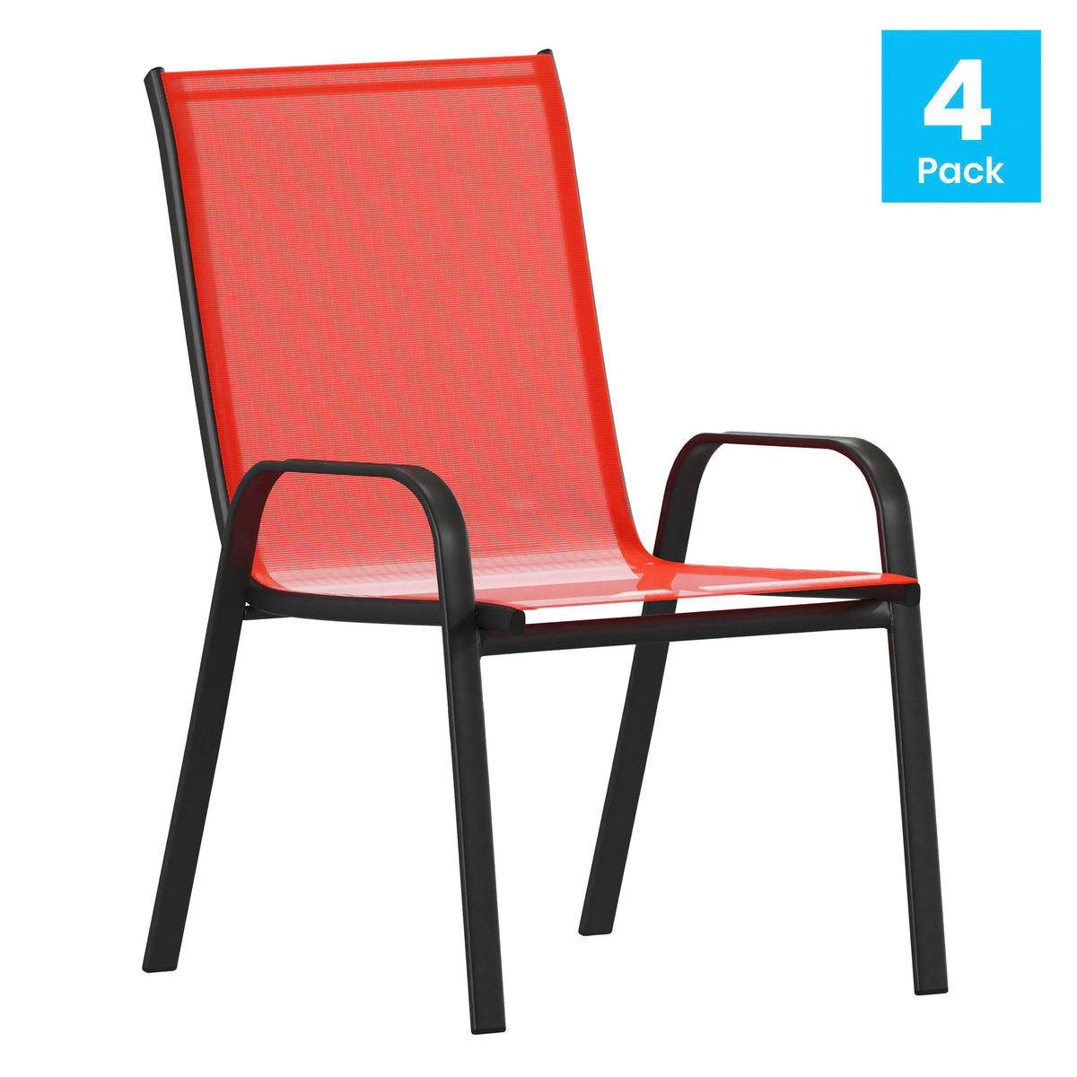 Red |#| 4 Pack Red Outdoor Stack Chair with Flex Comfort Material - Patio Stack Chair