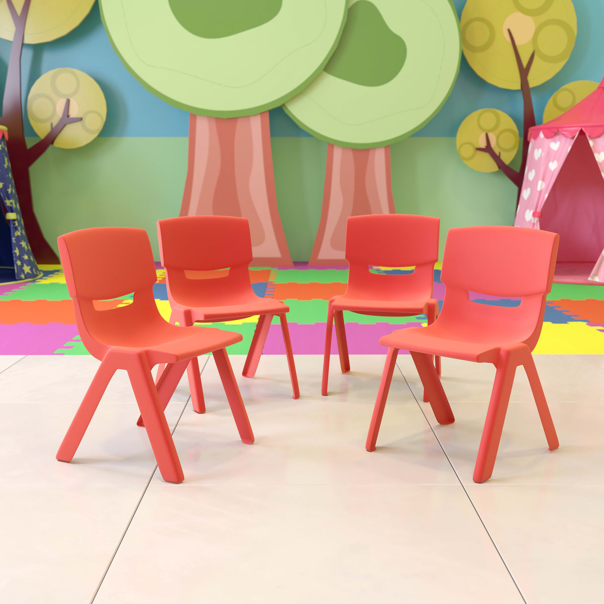 Red |#| 4 Pack Red Plastic Stack School Chair with 12" Seat Height - Kids Chair