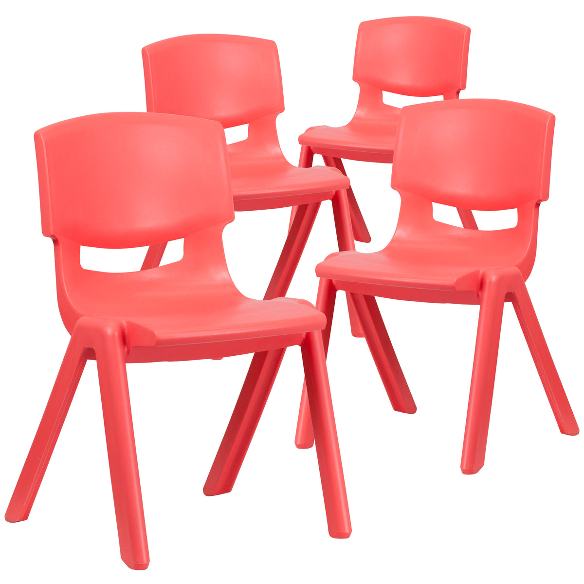 Red |#| 4 Pack Red Plastic Stack School Chair with 15.5"H Seat, 3rd-7th School Chair