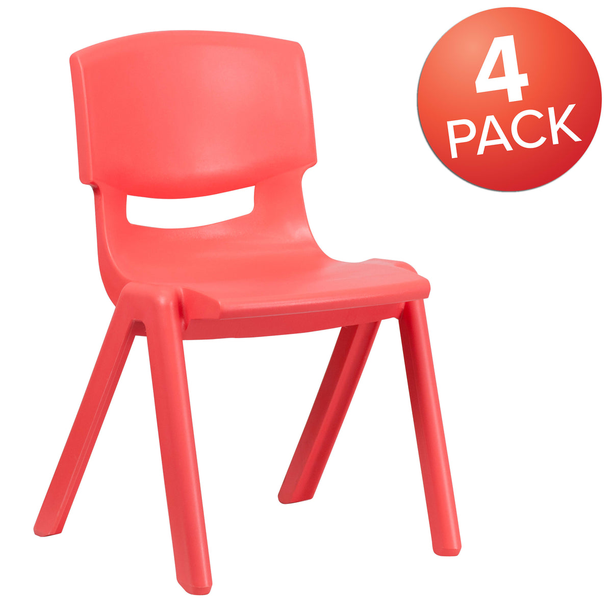 Red |#| 4 Pack Red Plastic Stack School Chair with 15.5"H Seat, 3rd-7th School Chair