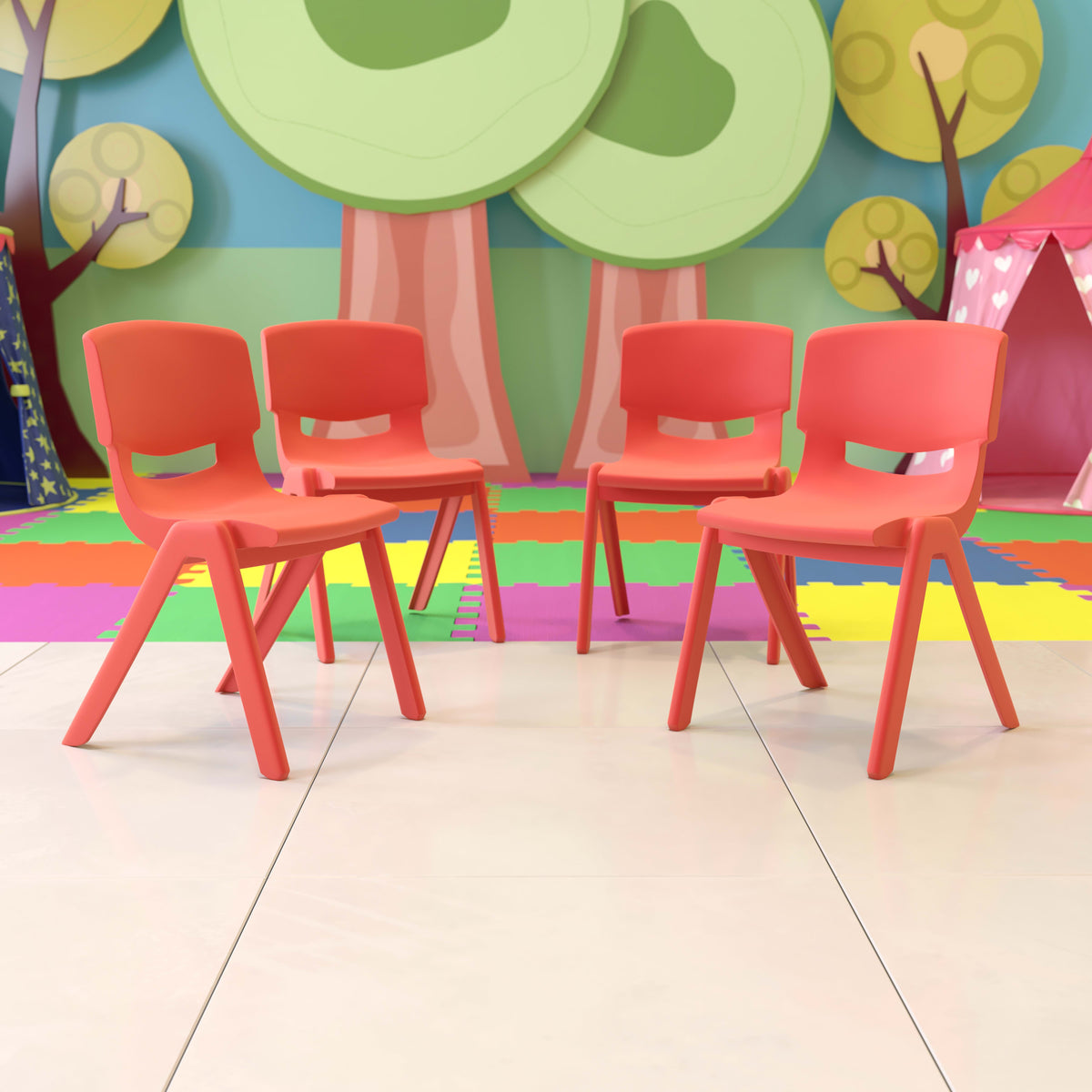 Red |#| 4 Pack Red Plastic Stack School Chair with 15.5"H Seat, 3rd-7th School Chair