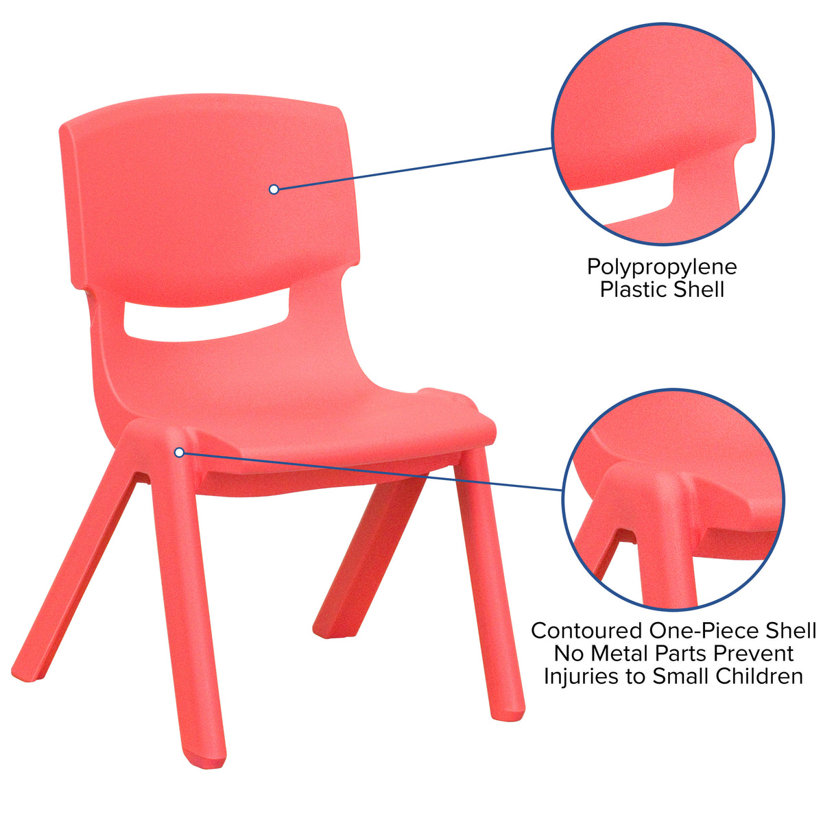 Red |#| 4 Pack Red Plastic Stack School Chair with 15.5"H Seat, 3rd-7th School Chair