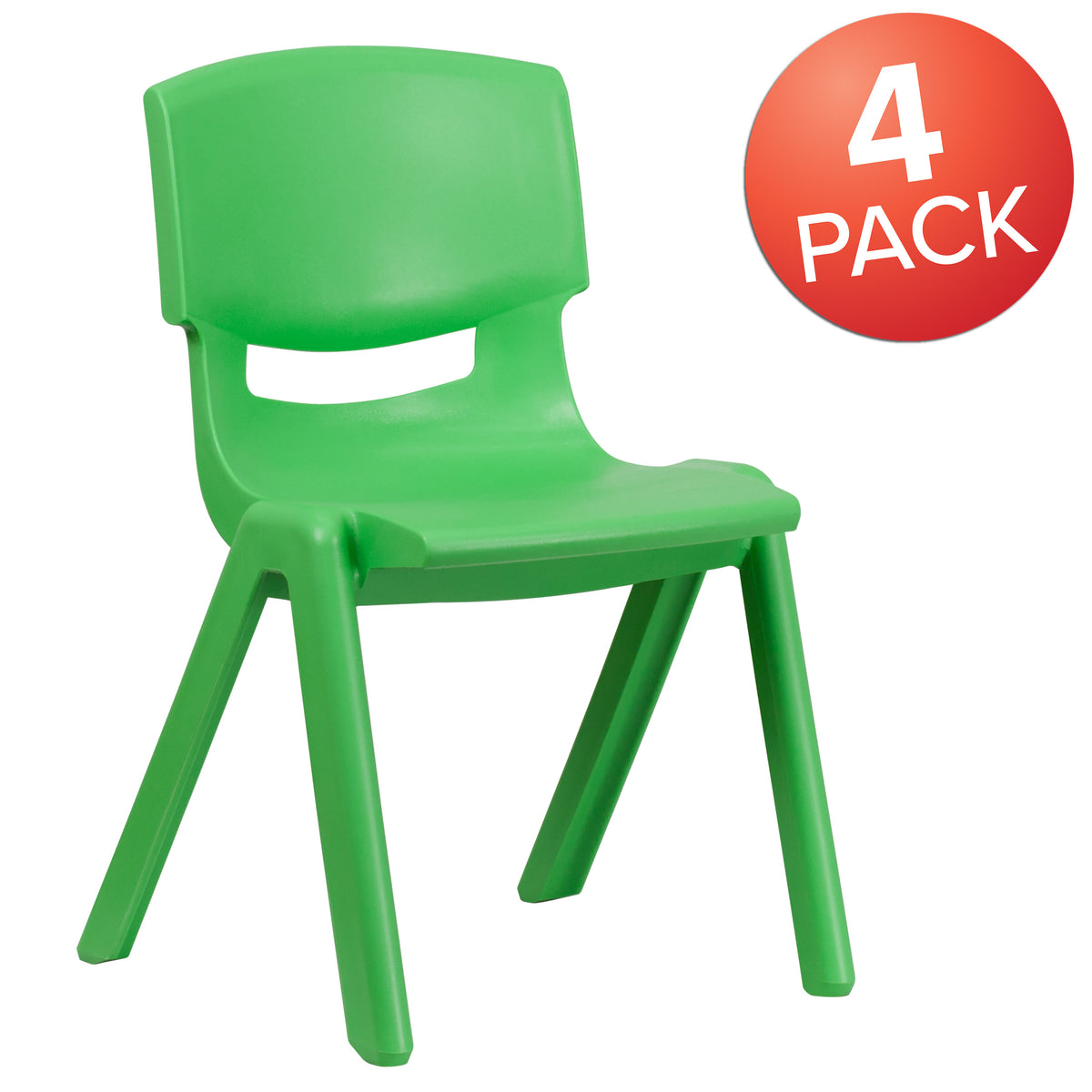 Green |#| 4 Pack Green Plastic Stack School Chair with 15.5"H Seat, 3rd-7th School Chair
