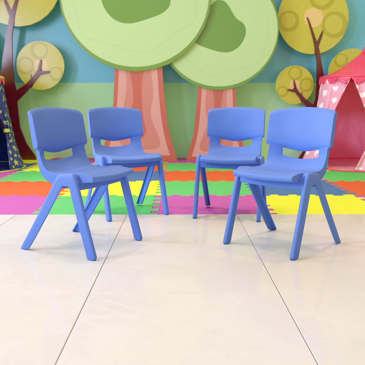Blue |#| 4 Pack Blue Plastic Stack School Chair with 15.5"H Seat, 3rd-7th School Chair