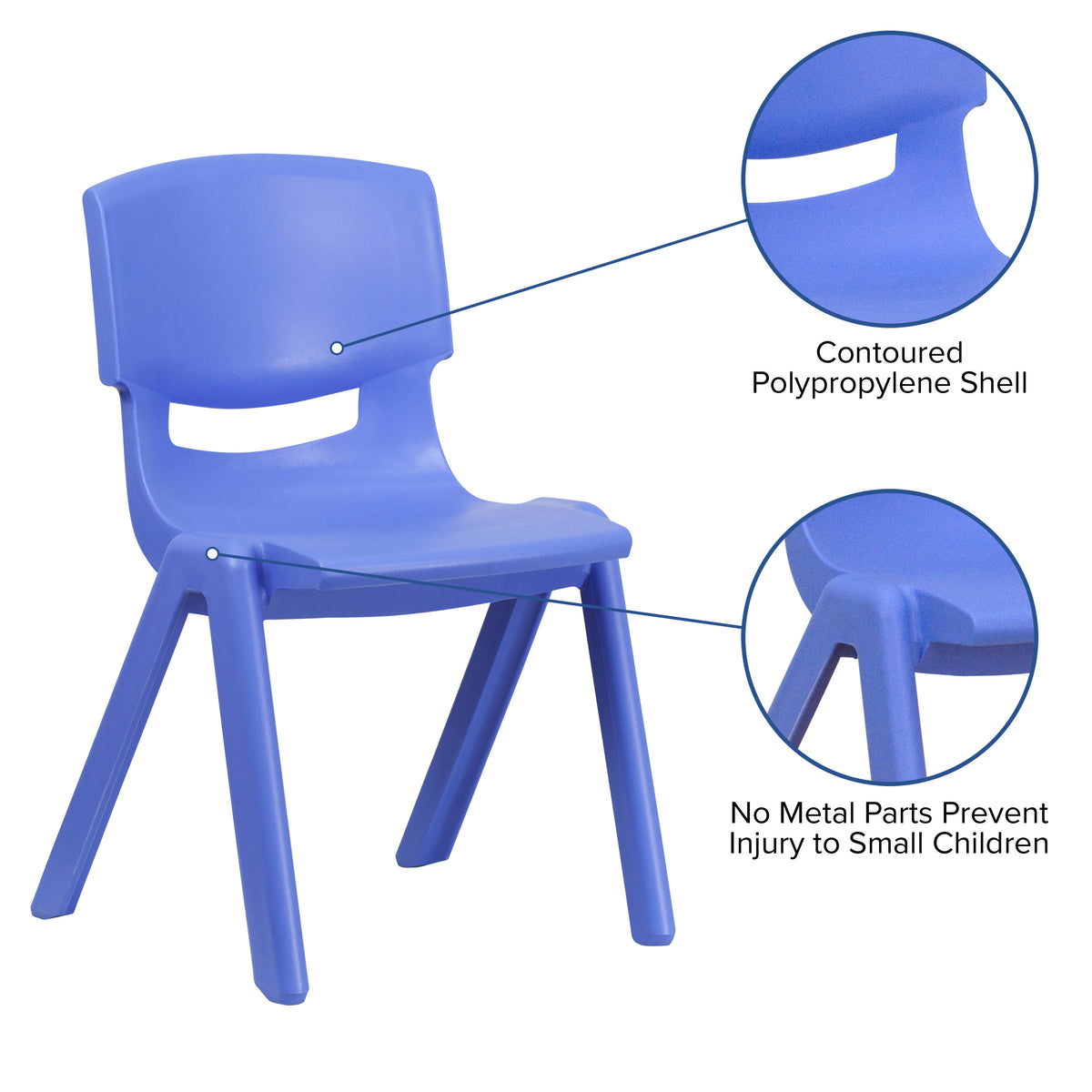 Blue |#| 4 Pack Blue Plastic Stack School Chair with 15.5"H Seat, 3rd-7th School Chair