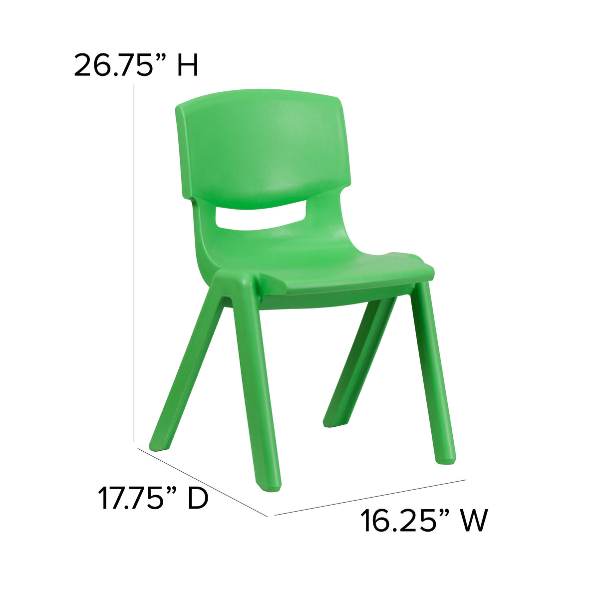 Green |#| 4 Pack Green Plastic Stack School Chair with 15.5"H Seat, 3rd-7th School Chair