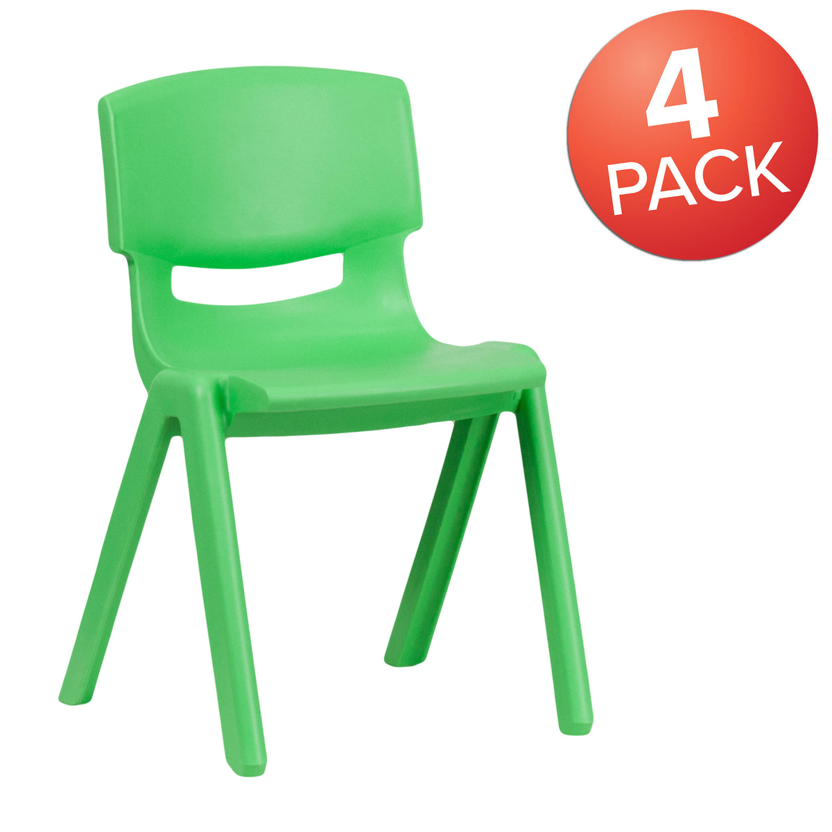 Green |#| 4 Pack Green Plastic Stack School Chair with 13.25"H Seat, K-2 School Chair
