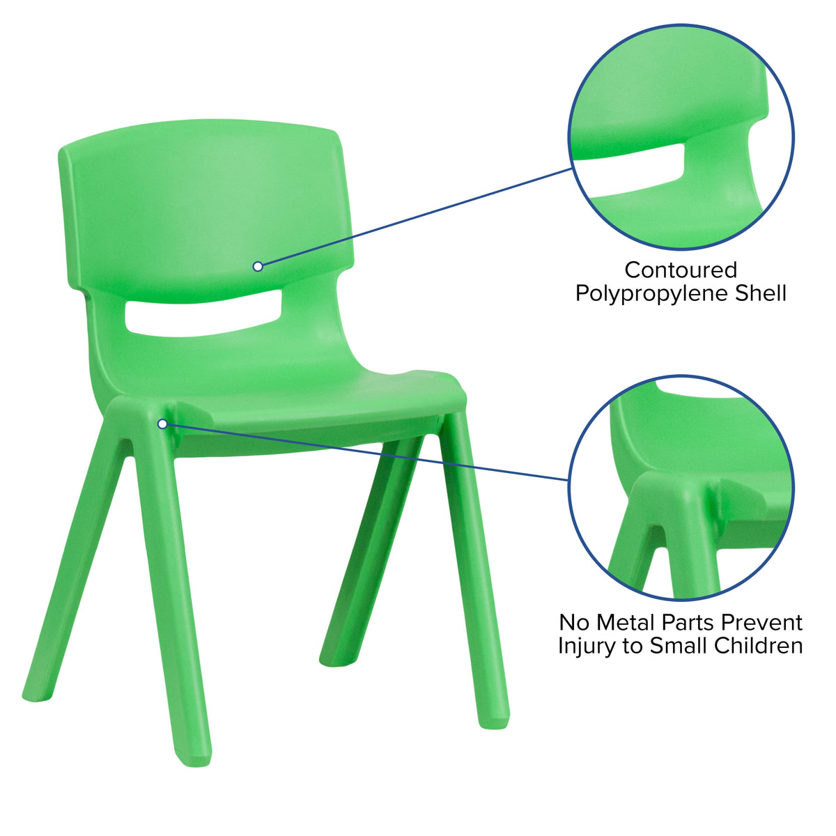 Green |#| 4 Pack Green Plastic Stack School Chair with 13.25"H Seat, K-2 School Chair