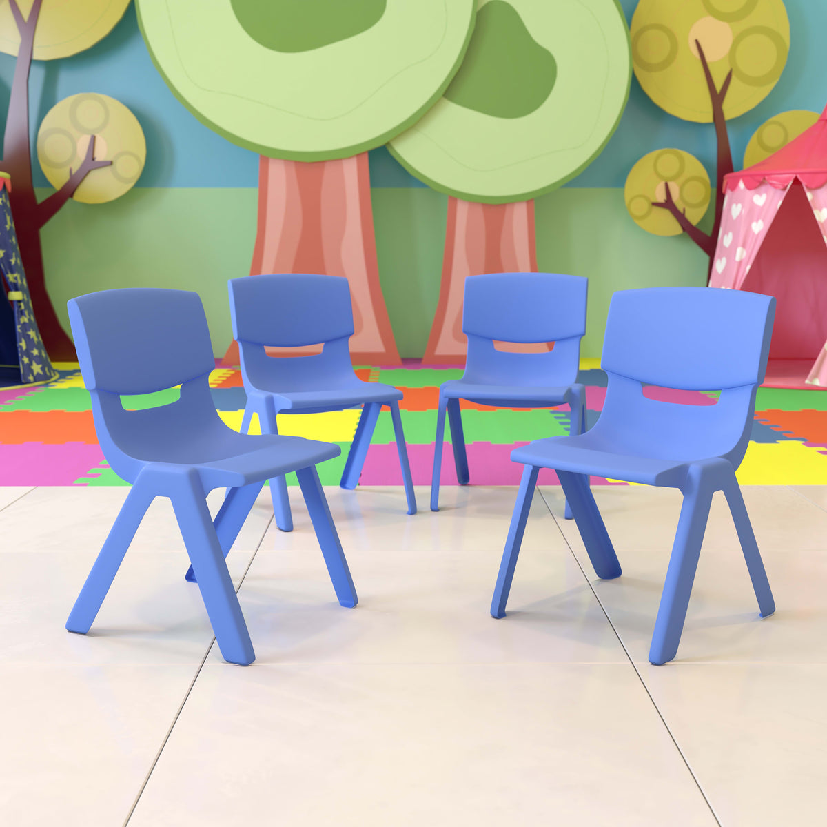 Blue |#| 4 Pack Blue Plastic Stack School Chair with 13.25"H Seat, K-2 School Chair