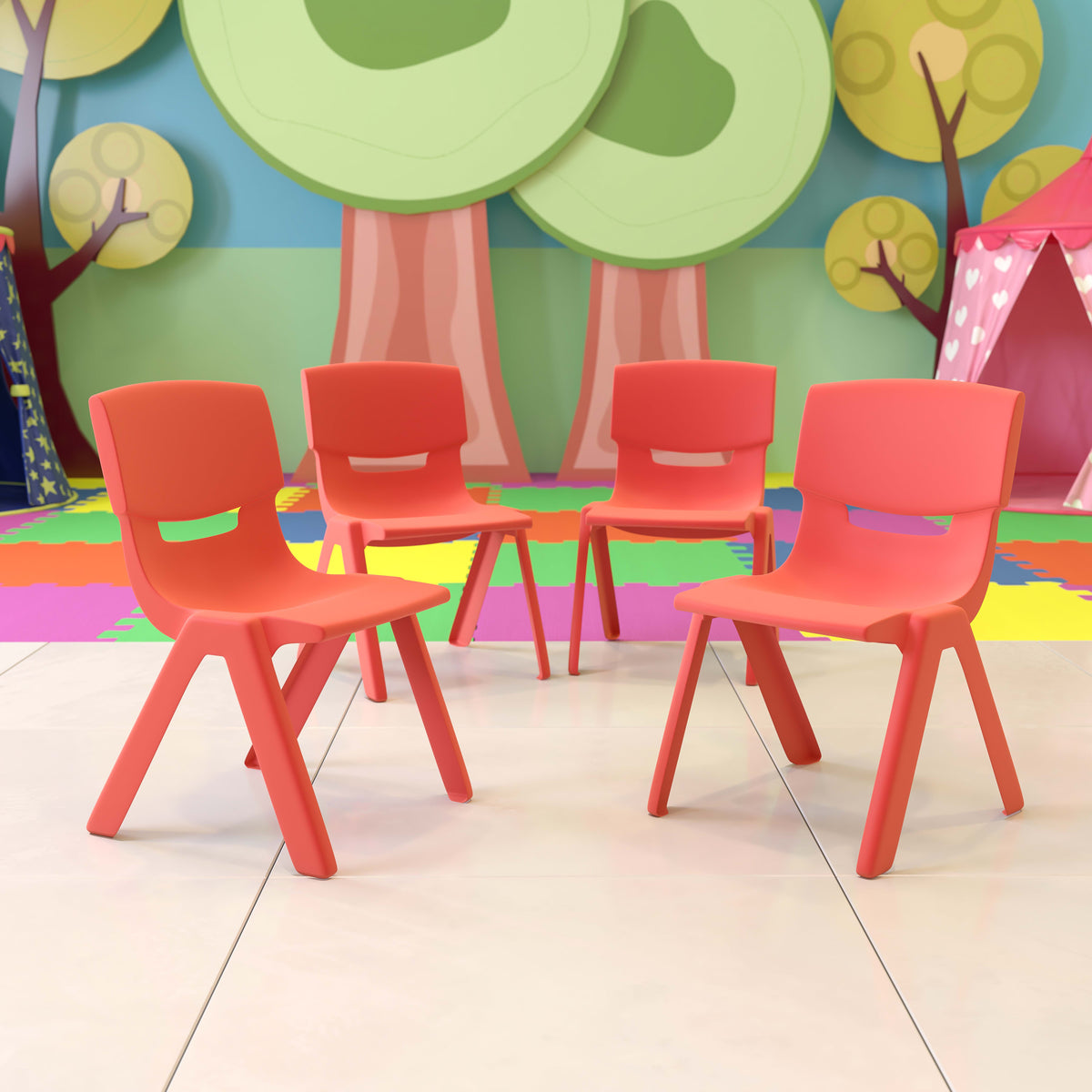 Red |#| 4 Pack Red Plastic Stack School Chair with 13.25"H Seat, K-2 School Chair