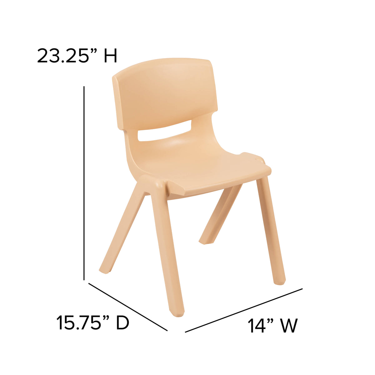 Natural |#| 4 Pack Natural Plastic Stack School Chair with 13.25"H Seat, K-2 School Chair