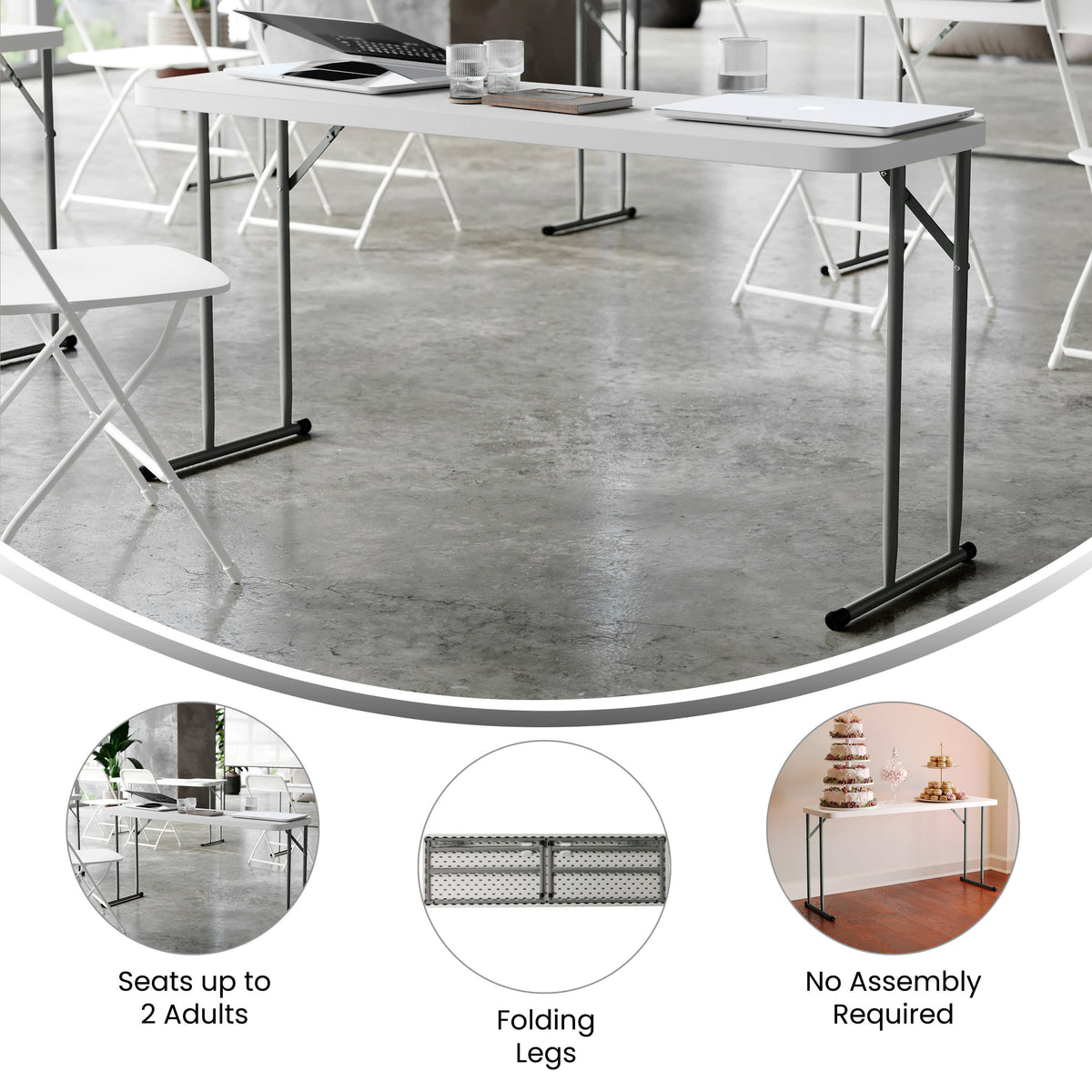 5-Foot Rectangle Granite White Plastic Folding Training / Seminar Table