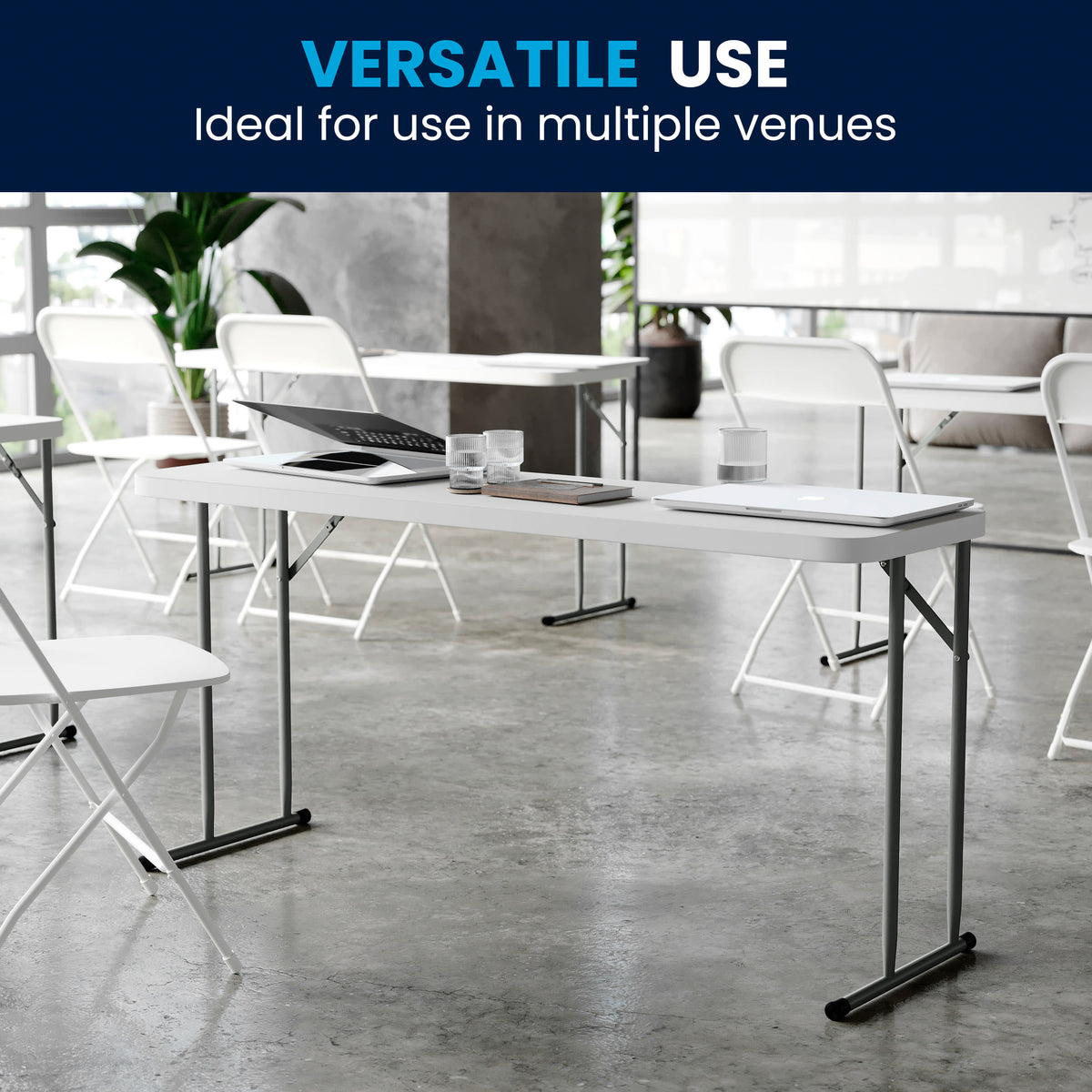 5-Foot Rectangle Granite White Plastic Folding Training / Seminar Table